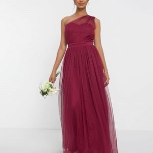Anaya With Love Bridesmaid tulle one shoulder maxi dress in red plum